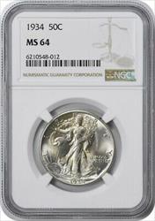 1934 Walking Liberty Silver Half Dollar MS64 NGC