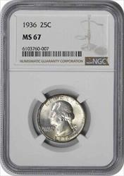1936 Washington Silver Quarter MS67 NGC
