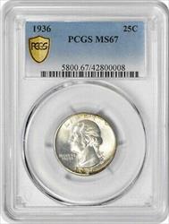 1936 Washington Silver Quarter MS67 PCGS
