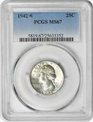 1942-S Washington Silver Quarter MS67 PCGS