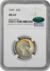 1947 Washington Silver Quarter MS67 NGC (CAC)