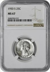 1950-S Washington Silver Quarter MS67 NGC