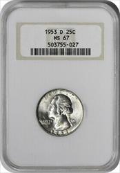 1953-D Washington Silver Quarter MS67 NGC