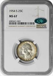 1954-S Washington Silver Quarter MS67 NGC (CAC)