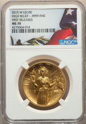 2015-W $100 High Relief First Strike MS Modern Bullion Coins NGC MS70