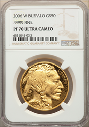2006-W $50 One-Ounce Gold Buffalo .9999 Fine Gold PR DC Modern Bullion Coins NGC MS70
