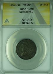 1835 Half Cent Classic Head 1/2c US Coin ANACS  Details Scratched