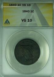 1840 Braided Hair Large Cent 1C Coin ANACS    (42B)