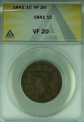 1841 Braided Hair Large Cent 1C Coin ANACS    (42)