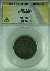 1844 Braided Hair Large Cent  ANACS  Details Corroded  (42)