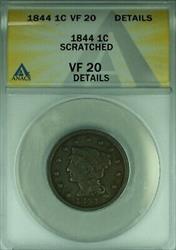 1844 Braided Hair Large Cent  ANACS  Details Scratched  (42)