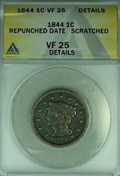 1844 Braided Hair Large Cent RPD ANACS  Details Scratched  (42)