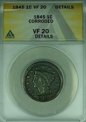 1845 Braided Hair Large Cent  ANACS  Details Corroded   (42)