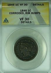 1846 Braided Hair Large Cent ANACS  Details Corroded-Rim Bumps  (42)