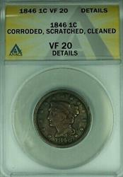 1846 Braided Hair Large Cent ANACS  Details Corroded-Scratched-Clnd  (42)