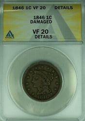1846 Braided Hair Large Cent Tall Date  ANACS  Details Damaged  (42)