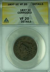 1837 Coronet Head Large Cent  ANACS  Details Corroded  (42)