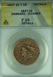 1837 Coronet Head Large Cent  ANACS  Details Damaged-Cleaned  (42)