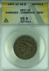 1837 Coronet Head Large Cent  ANACS  Details Damaged-Corroded-Bent  (42)