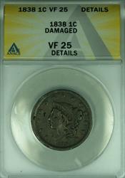 1838 Coronet Head Large Cent  ANACS  Details Damaged  (42)