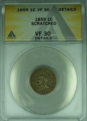 1859 Indian Head Cent 1c ANACS  Details Scratched (10)