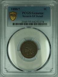1888/7 Overdate Indian Head Cent 1c Coin PCGS XF Detail Scratched