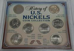 History of US Nickels Set - 8 Coins in a Info Card-Avg Circ to BU