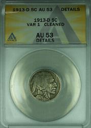 1913-D Type I Buffalo Nickel 5c Coin ANACS  Details Cleaned