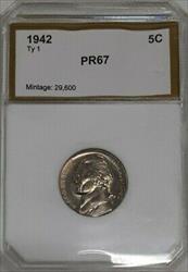 1942 Proof Jefferson Nickel 5c Coin in Plastic Holder Gem Proof