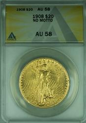 1908 No Motto St. Gaudens $20 Double Eagle   ANACS