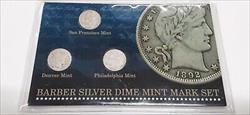 Barber Dime Mint Mark Collection 3 s P D & S Mint in Holder