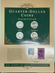 Set of 2 Washington Quarters in Stamped Holder w/ Historical Information
