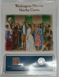 1937 Washington  Quarter on Historical Card W/Stamp Marries Martha Custis
