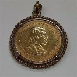 1899 Costa Rica Gold 20 Colones Coin in 14K Bezel Pendant Jewelry (MK)
