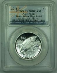 2015-P $1 High Relief Australia Great White PCGS  1 Oz. Silver Proof DCAM