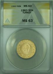 1963 Turkey 50 Kurush Gold Coin ANACS