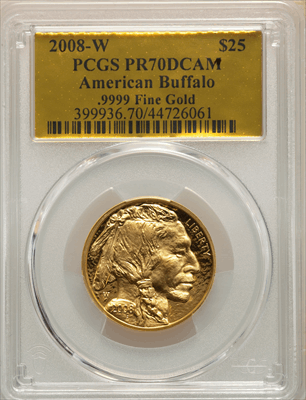 2008-W $25 Half-Ounce Gold Buffalo PR DC Modern Bullion Coins PCGS MS70