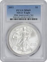 2011 $1 American Silver Eagle 25th Anniversary Set MS69 PCGS