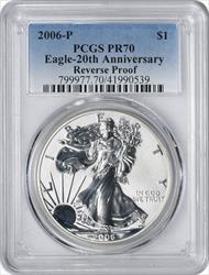 2006-P $1 American Silver Eagle 20th Anniversary Reverse PR70 PCGS
