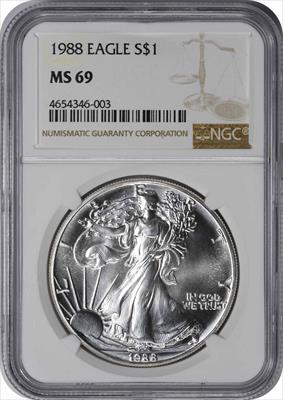 1988 $1 American Silver Eagle MS69 NGC