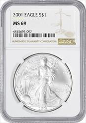 2001 $1 American Silver Eagle MS69 NGC