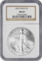 2002 $1 American Silver Eagle MS69 NGC