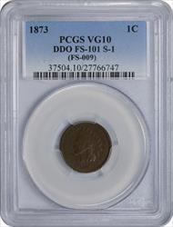 1873 Indian Cent Closed 3 DDO FS-101 S-1 VG10 PCGS