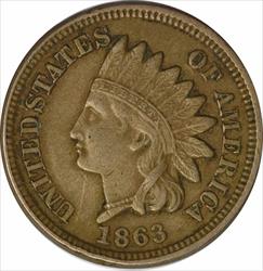 1863 Indian Cent EF Uncertified