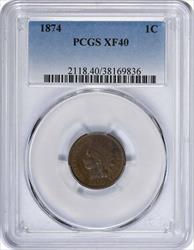1874 Indian Cent EF40 PCGS