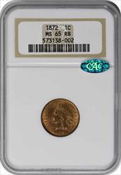 1872 Indian Cent MS65RB NGC (CAC)