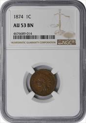 1874 Indian Cent AU53BN NGC