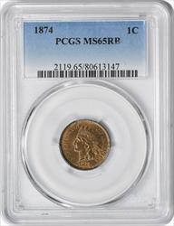 1874 Indian Cent MS65RB PCGS