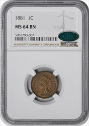 1881 Indian Cent MS64BN NGC (CAC)