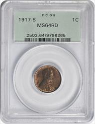 1917-S Lincoln Cent MS64RD PCGS